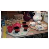 Group lot - stemware, painted china, mustache