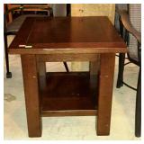 Rustic style end table, dark oak finish with