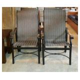 Set of four high back metal and mesh patio chairs