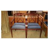 Pair of armed lobby chairs. Nice blue fabric