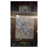 Framed print of deer, measures 25 inches long, by