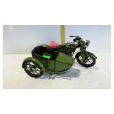 Metal motorcycle replica with side car
