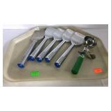 Tray with ice cream shop utensils scooper and