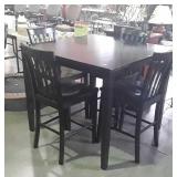 Black Bistro style high table with four stools,