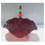Ruby patterned glass basket - 14 x 8 x 13"