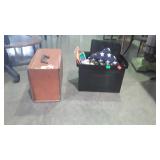 Group lot, includes tote of misc and brown case,