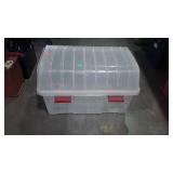 Plastic storage tote with hump lid, seller code