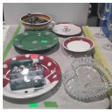 Holiday dishware- Snowman & snowflake plates, bell