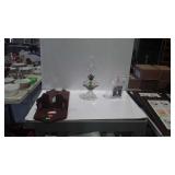 Oil lamp with lamp oil and wooden wall mount lamp