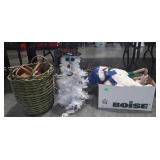Group - baskets, tins, stuffed holiday dolls, and