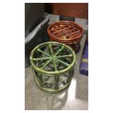 Two rattan style footstools on cushions
