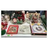 Table lot of Christmas decor plus box underneath