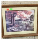 Farm scene print with ducks, measures 22" x 18"