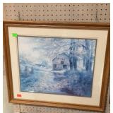Old barn with wagon print, framed and matted