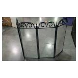 Folding four panel fireplace screen, each panel