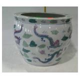 Fish bowl style planter with dragon design, 15"
