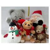 Group - stuffed Christmas theme bears, snowman, &