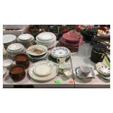 Table lot of misc glassware, canisters, etc