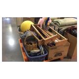 Skid lot with hats, toys, exercise ball etc