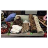 Group lot with bath rugs, teddy bear, blanket etc