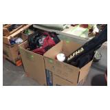 Two boxes with sports ball and equipment