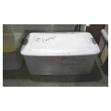 Storage tote with white lid, magic maker writing