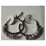Sterling Silver Created Pink Sapphire Hoop
