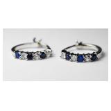 Sterling Silver Created Sapphire Hoop Earrings