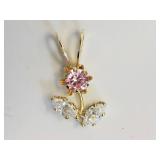 14KT Yellow Gold Cubic Zirconia Pendant Pink