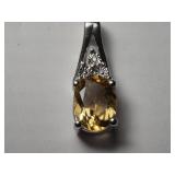 Sterling Silver Citrine Diamond Pendant