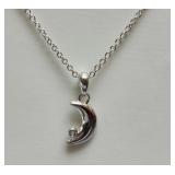 Sterling Silver Rhodium Plated Diamond Moon