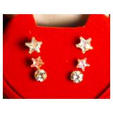 Set of 3 14KT Gold Stud, Pink Star & White Star
