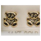 14KT Gold Stud Teddy Bear Screw back Earrings