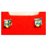 14KT Gold Blue Topaz Stud Earrings