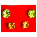 2 Pairs of 10KT Gold Citrine and Peridot Stud