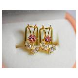 2 10KT Cubic Zirconia Pink Flower Pendants