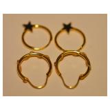2 Pairs of 14KT of Yellow Gold Star and Vine