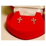 14KT Cubic Zirconia Cross Screw back Stud
