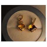 2 14KT Genuine Citrine Heart Shaped and Diamond