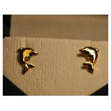 14KT Yellow Gold Dolphin Screw back Stud Earrings