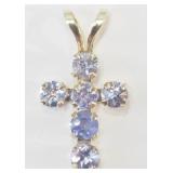 10KT Yellow Gold Tanzanite Cross Shaped Pendant