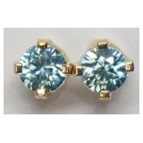 14KT Yellow Gold Blue Zircon Screw Back Earrings