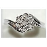 Sterling Silver 7 Diamond Ring, size 7.5