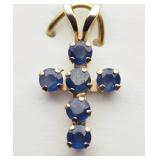 10KT Yellow Gold Sapphire Cross Shaped Pendant