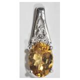 Sterling Silver Diamond Citrine Pendant