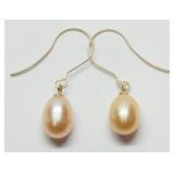 14KT Yellow Gold Pink Fresh Water Pearl Earrings