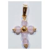 10KT Yellow Gold Rose Quartz Cross Shaped Pendant