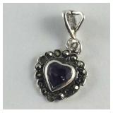 Sterling Silver Heart Shaped Amethyst Pendant w/