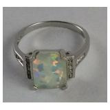 Sterling Silver Synthetic Opal Ring w/ Simulated