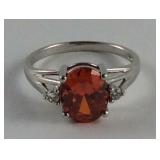 Sterling Silver Synthetic Fire Opal Ring w/ CZ